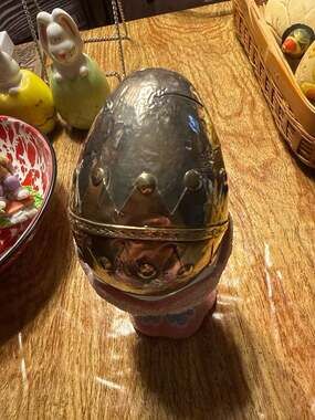 Vintage Mixed Metal Industrial Steam Punk Brass and Silver Decorative Egg